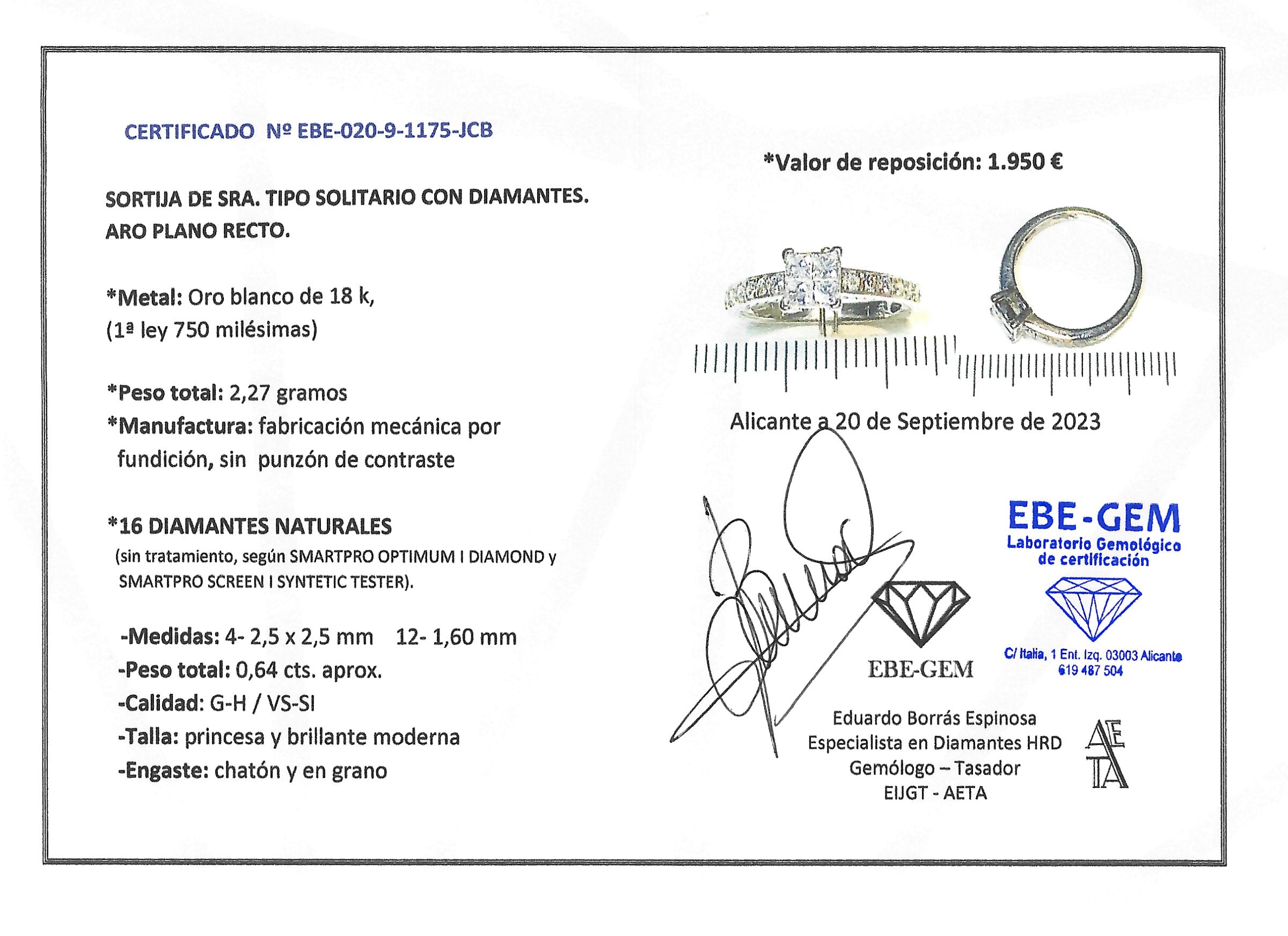 SOLITARIO ORO BLANCO CON DIAMANTES