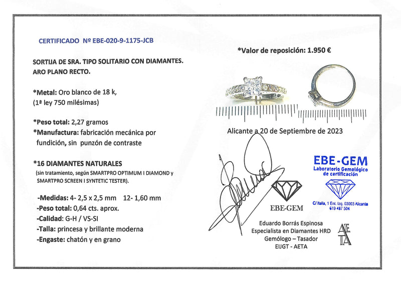 SOLITARIO ORO BLANCO CON DIAMANTES