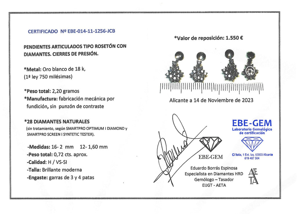 DORMILONAS BRILLANTE 0,33qt X 2 Y PENDIENTES ORO BLANCO Y BRILLANTES ROSETON