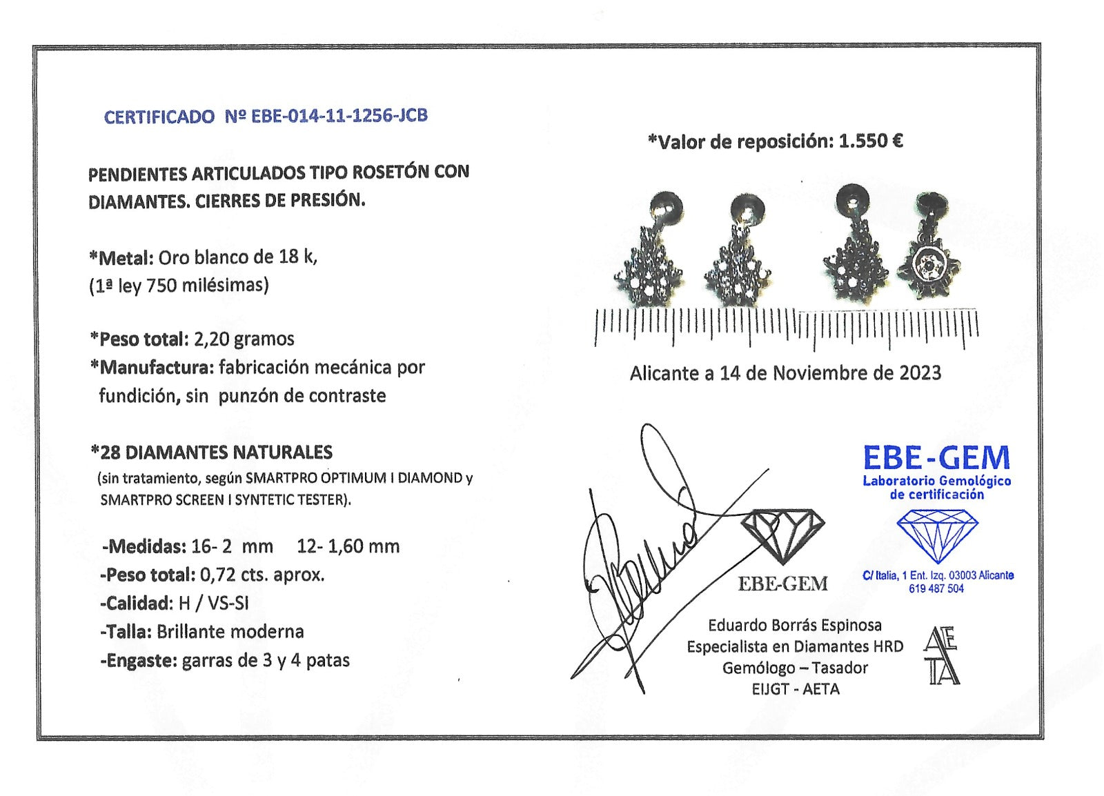 DORMILONAS BRILLANTE 0,33qt X 2 Y PENDIENTES ORO BLANCO Y BRILLANTES ROSETON