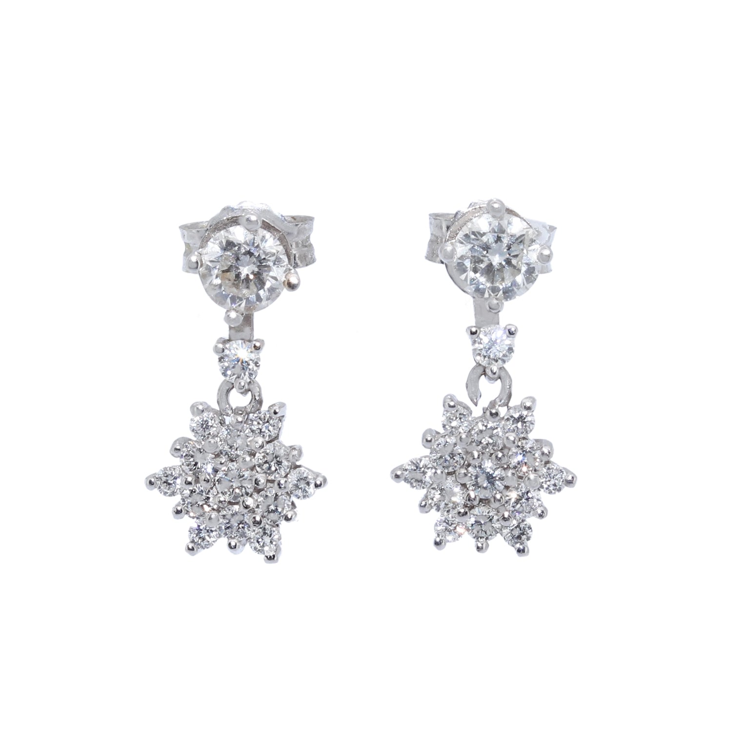 DORMILONAS BRILLANTE 0,33qt X 2 Y PENDIENTES ORO BLANCO Y BRILLANTES ROSETON