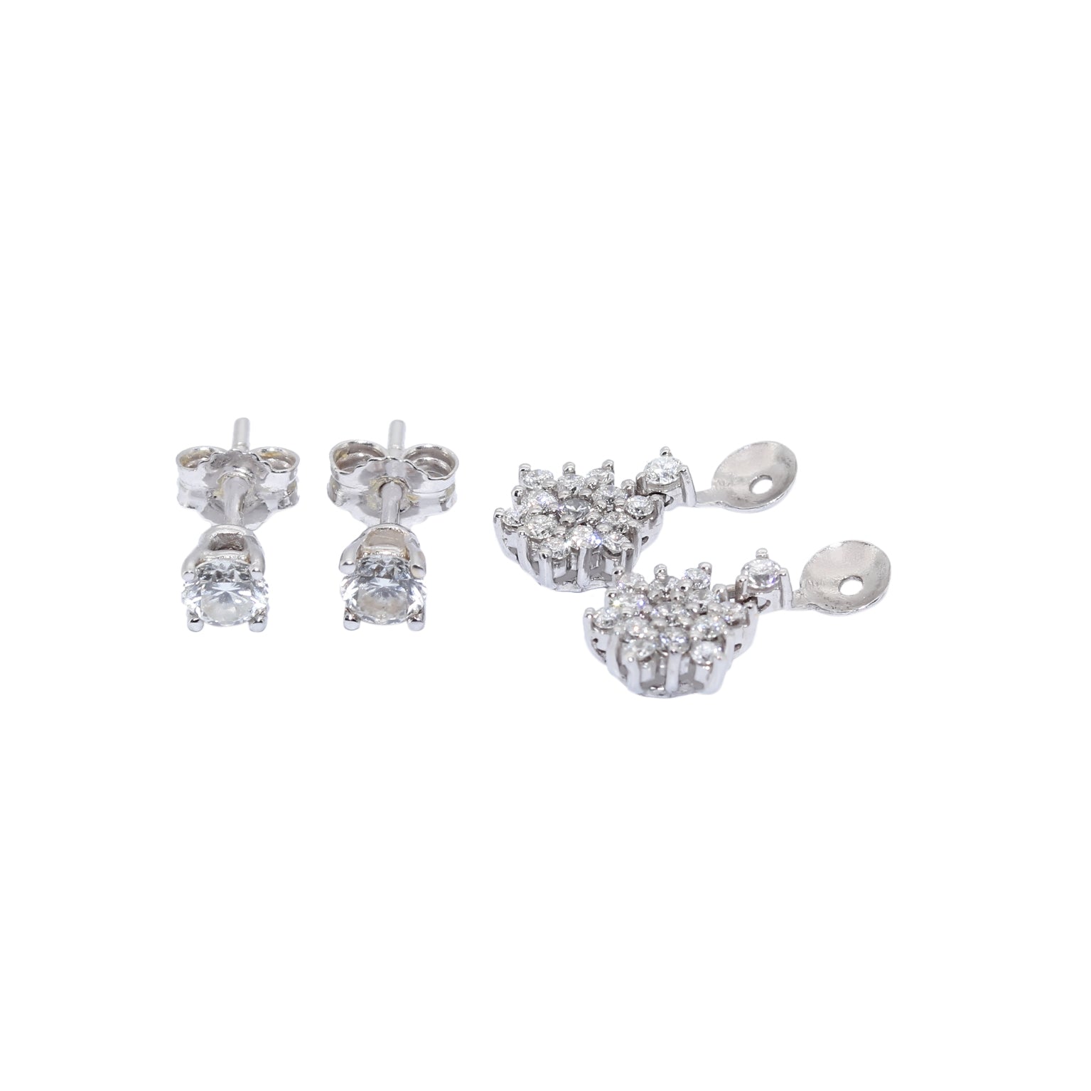 DORMILONAS BRILLANTE 0,33qt X 2 Y PENDIENTES ORO BLANCO Y BRILLANTES ROSETON