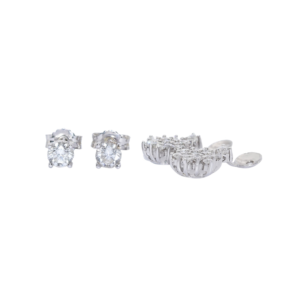 DORMILONAS BRILLANTE 0,33qt X 2 Y PENDIENTES ORO BLANCO Y BRILLANTES ROSETON