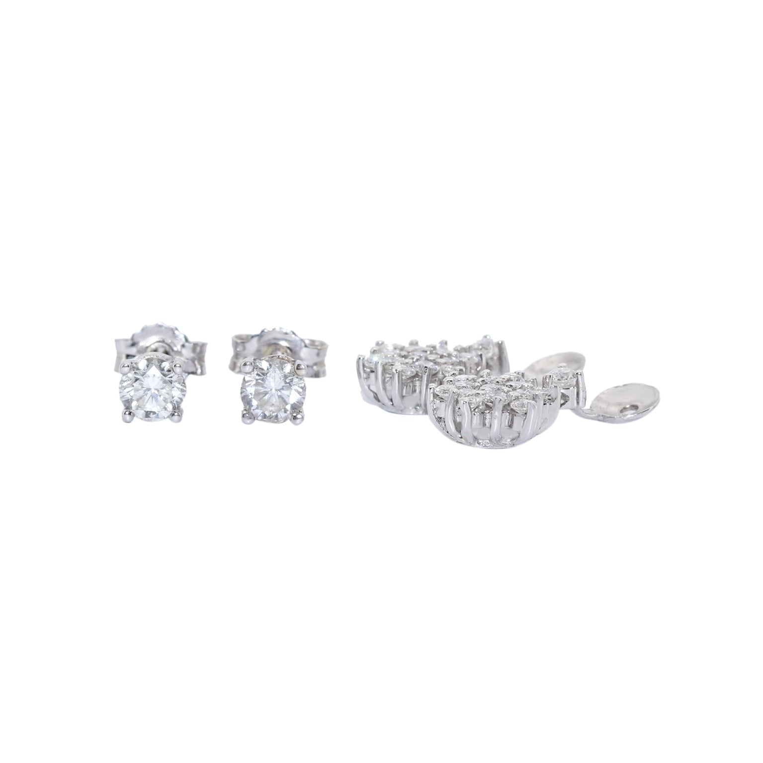 DORMILONAS BRILLANTE 0,33qt X 2 Y PENDIENTES ORO BLANCO Y BRILLANTES ROSETON