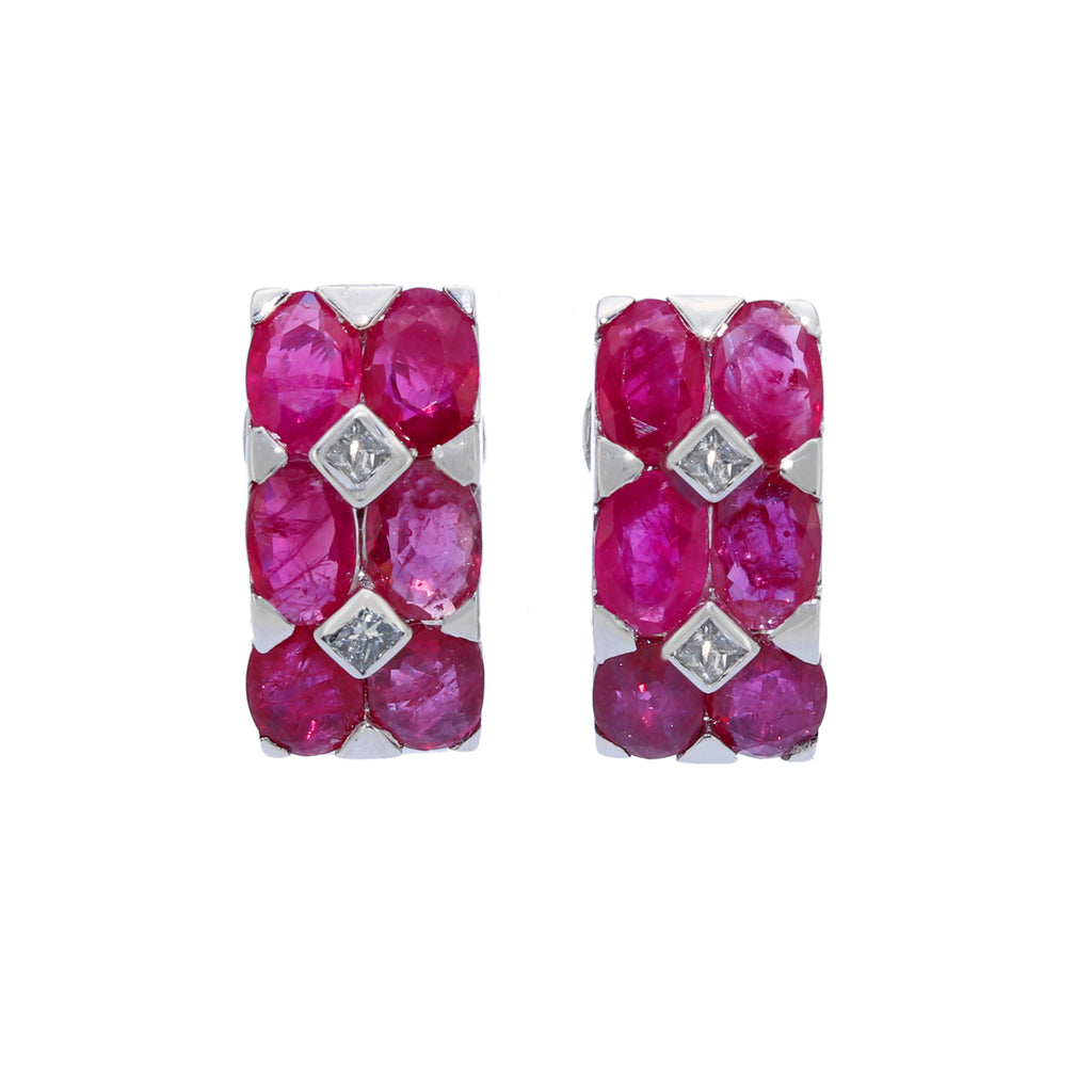 PENDIENTES ORO BLANCO RUBIS Y BRILLANTES