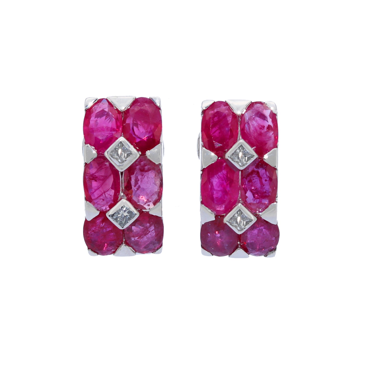 PENDIENTES ORO BLANCO RUBIS Y BRILLANTES