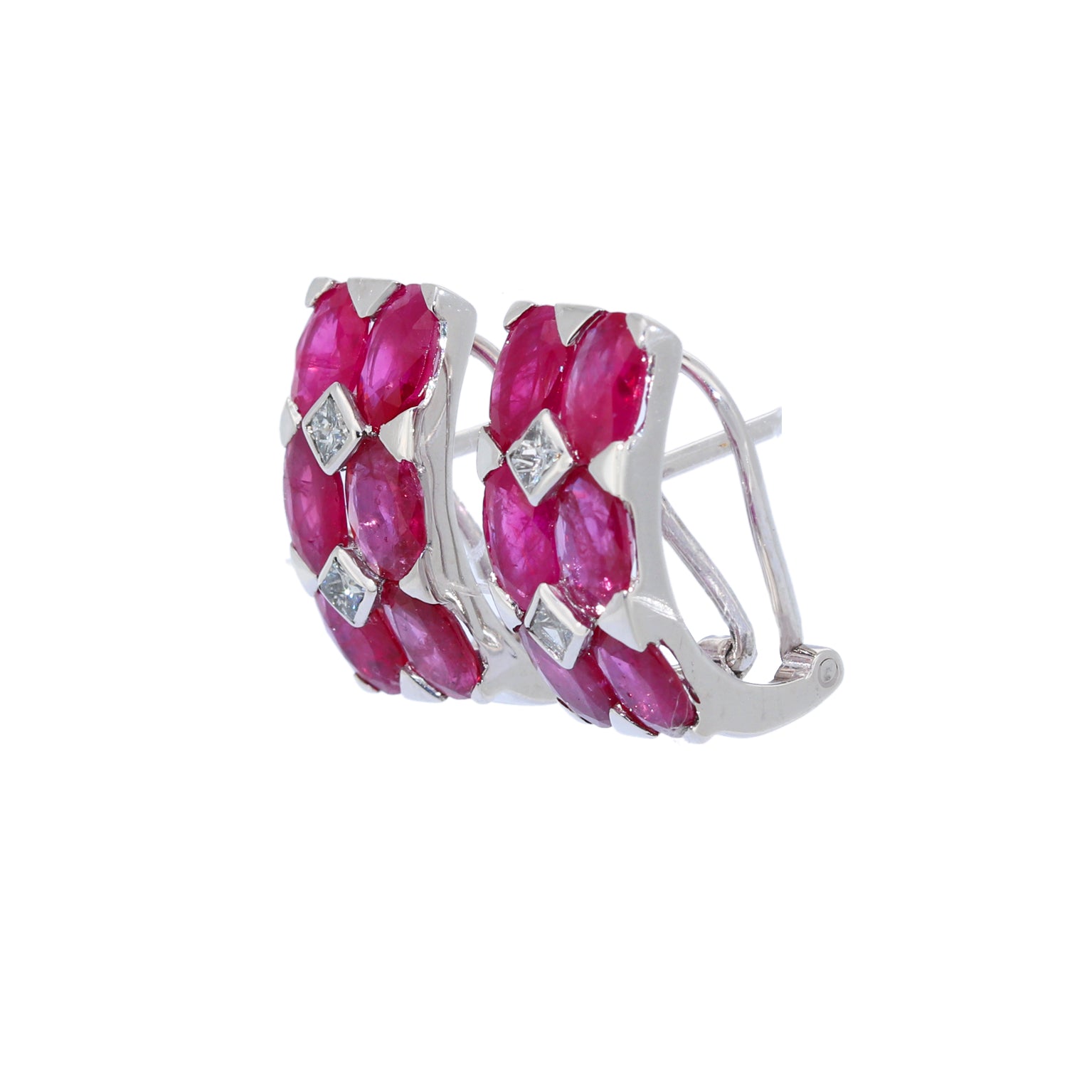 PENDIENTES ORO BLANCO RUBIS Y BRILLANTES