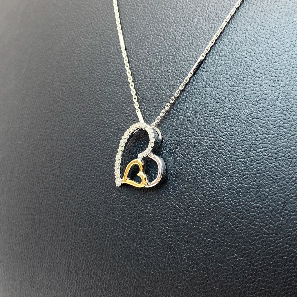 CADENA ORO BLANCO CON DIJE CORAZON CON DIAMANTES