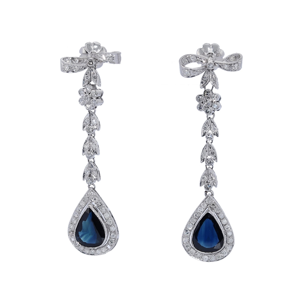 PENDIENTES LARGOS ORO BLANCO CON ZAFIROS Y DIAMANTES