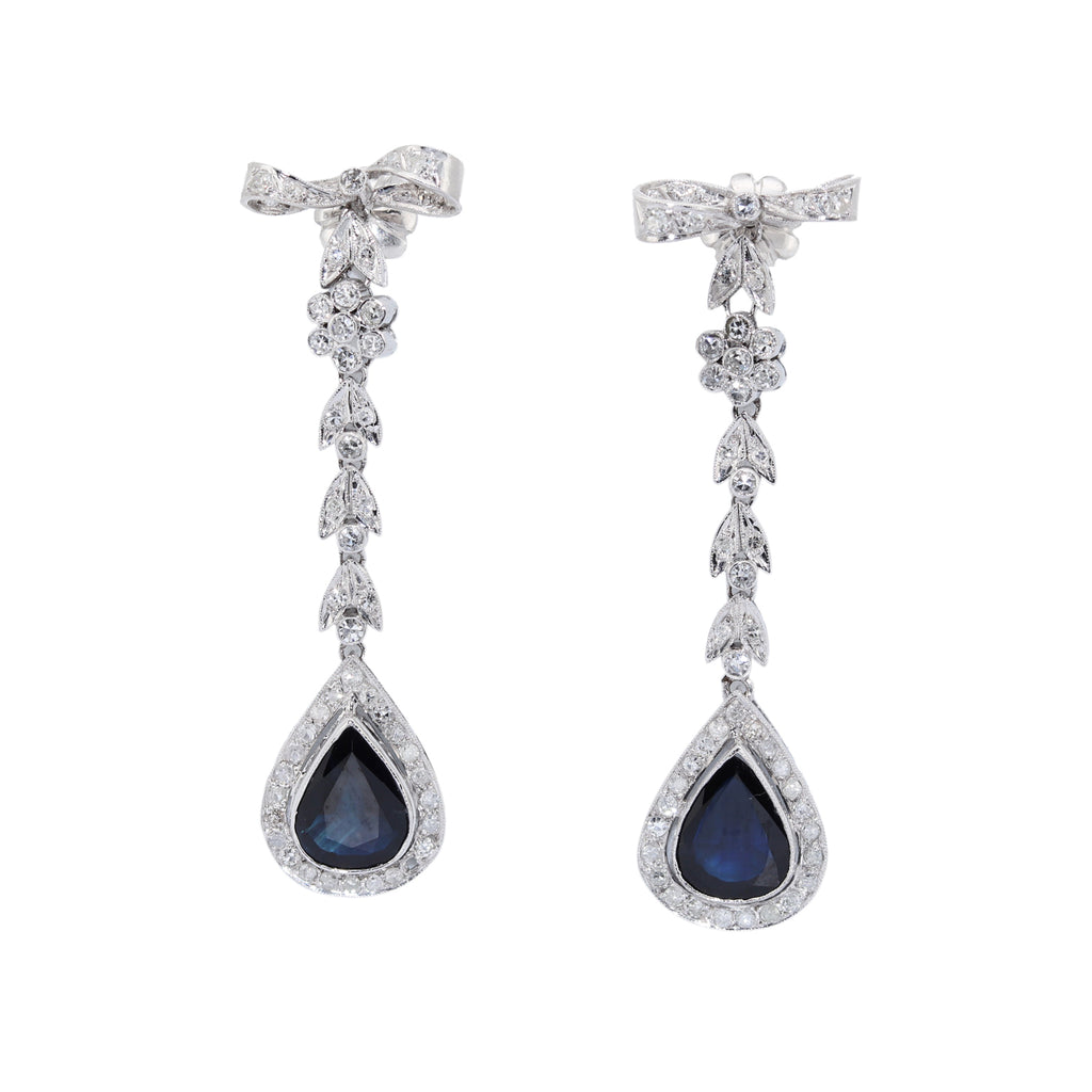 PENDIENTES LARGOS ORO BLANCO CON ZAFIROS Y DIAMANTES