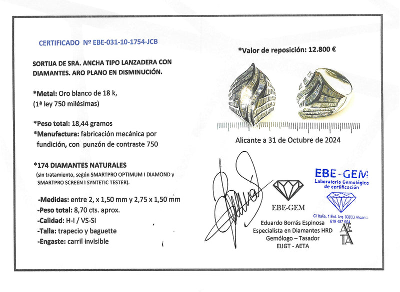 ANILLO CARACOL ORO BLANCO CON DIAMANTES BAGUET
