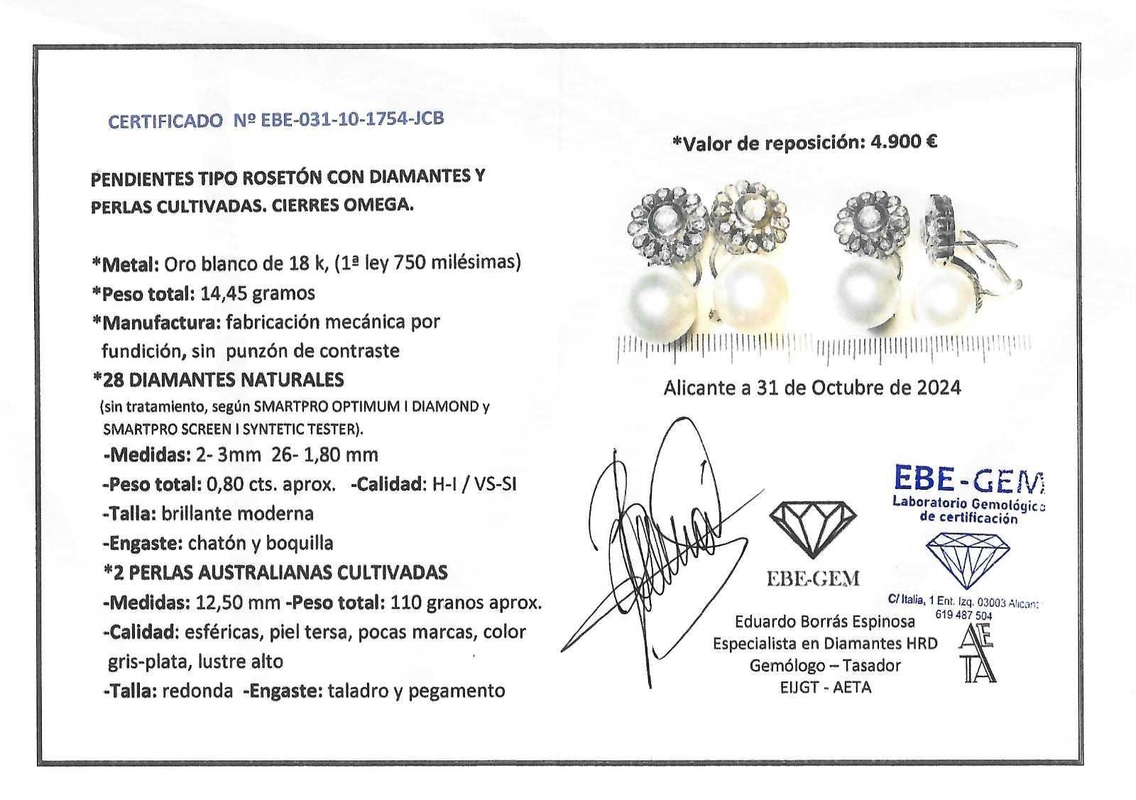 PENDIENTES FLOR DE ORO BLANCO CON DIAMANTES Y PERLAS