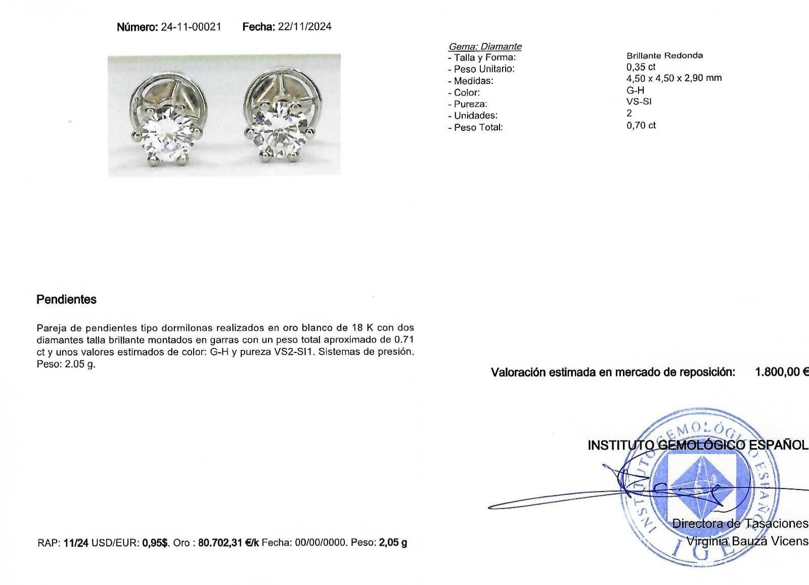 DORMILONAS ORO BLANCO CON DIAMANTES