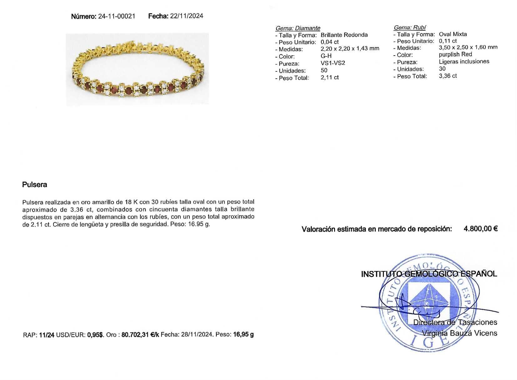 PULSERA RIVIERE RUBIS Y BRILLANTES