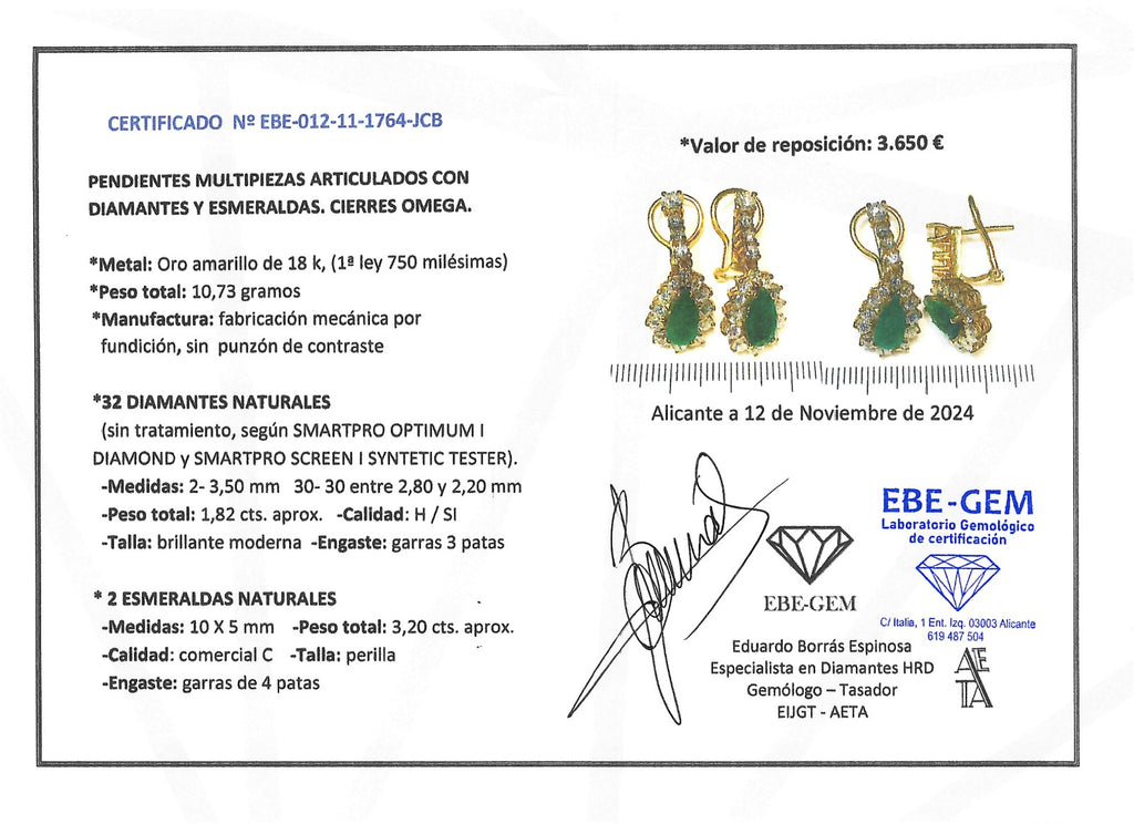 PENDIENTES ESMERALDA Y BRILLANTES