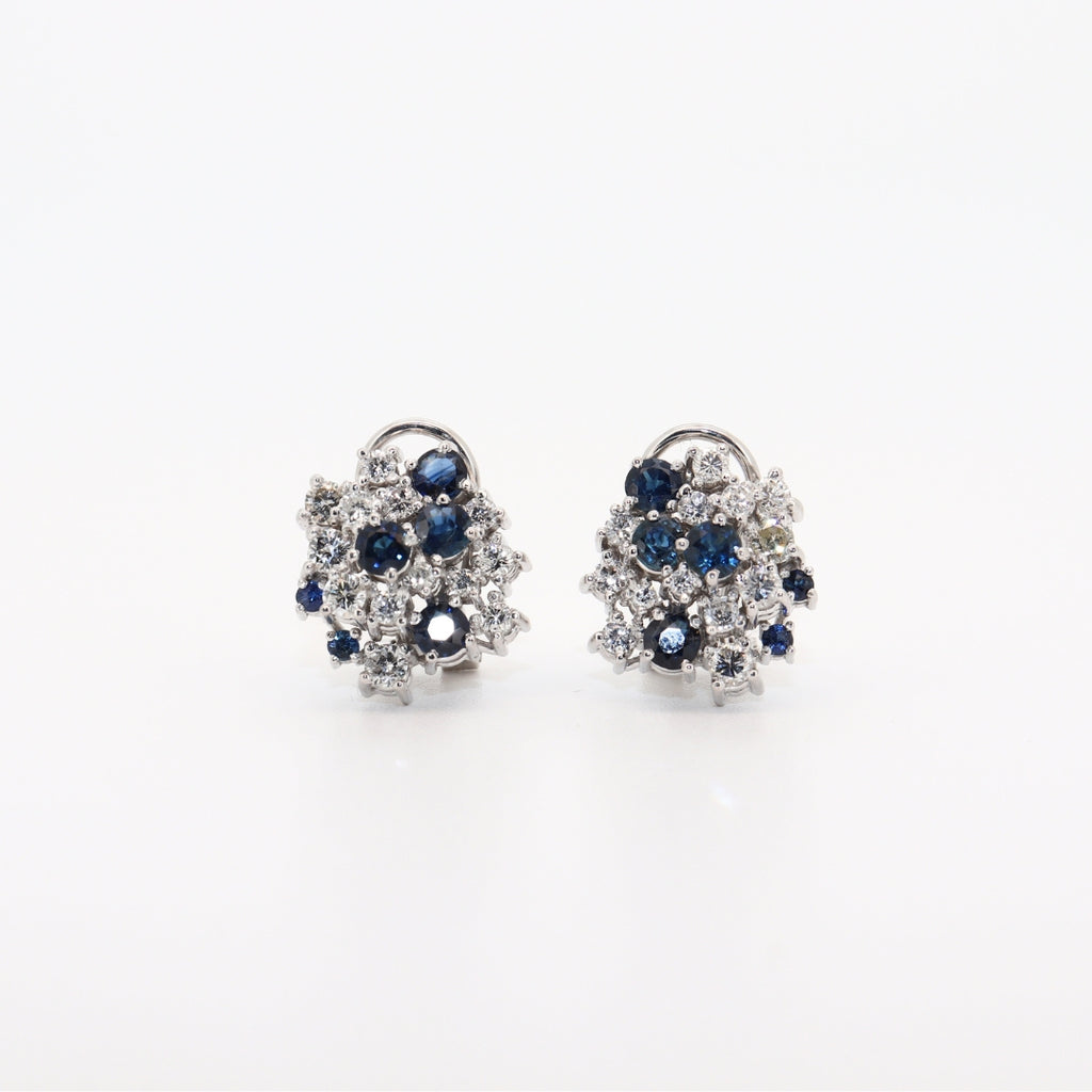CONJUNTO SORTIJA Y PENDIENTES ORO BLANCO CON ZAFIROS Y BRILLANTES