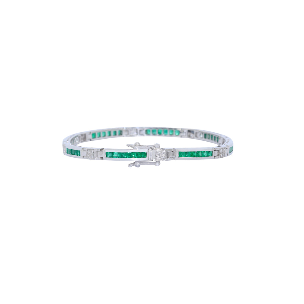 PULSERA RIVIERE ORO BLANCO CON ESMERALDAS Y BRILLANTES