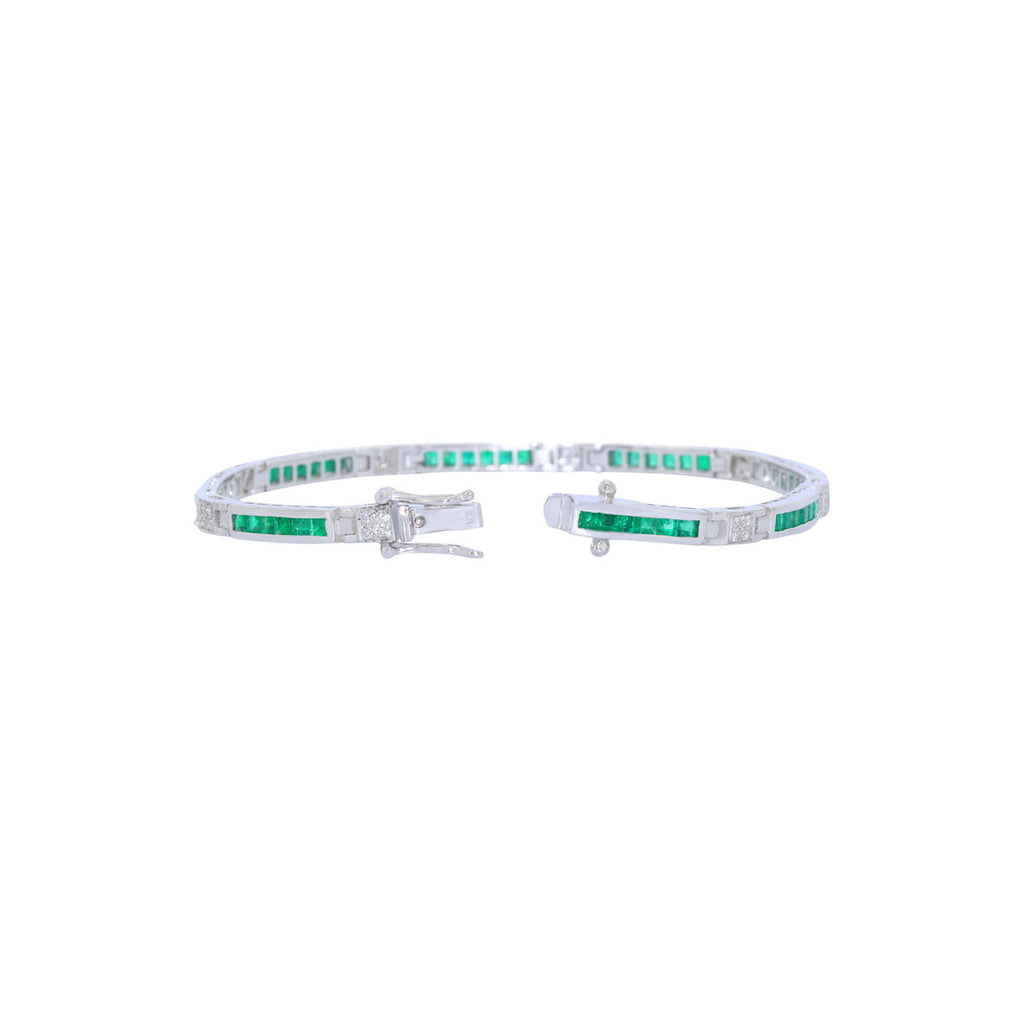 PULSERA RIVIERE ORO BLANCO CON ESMERALDAS Y BRILLANTES