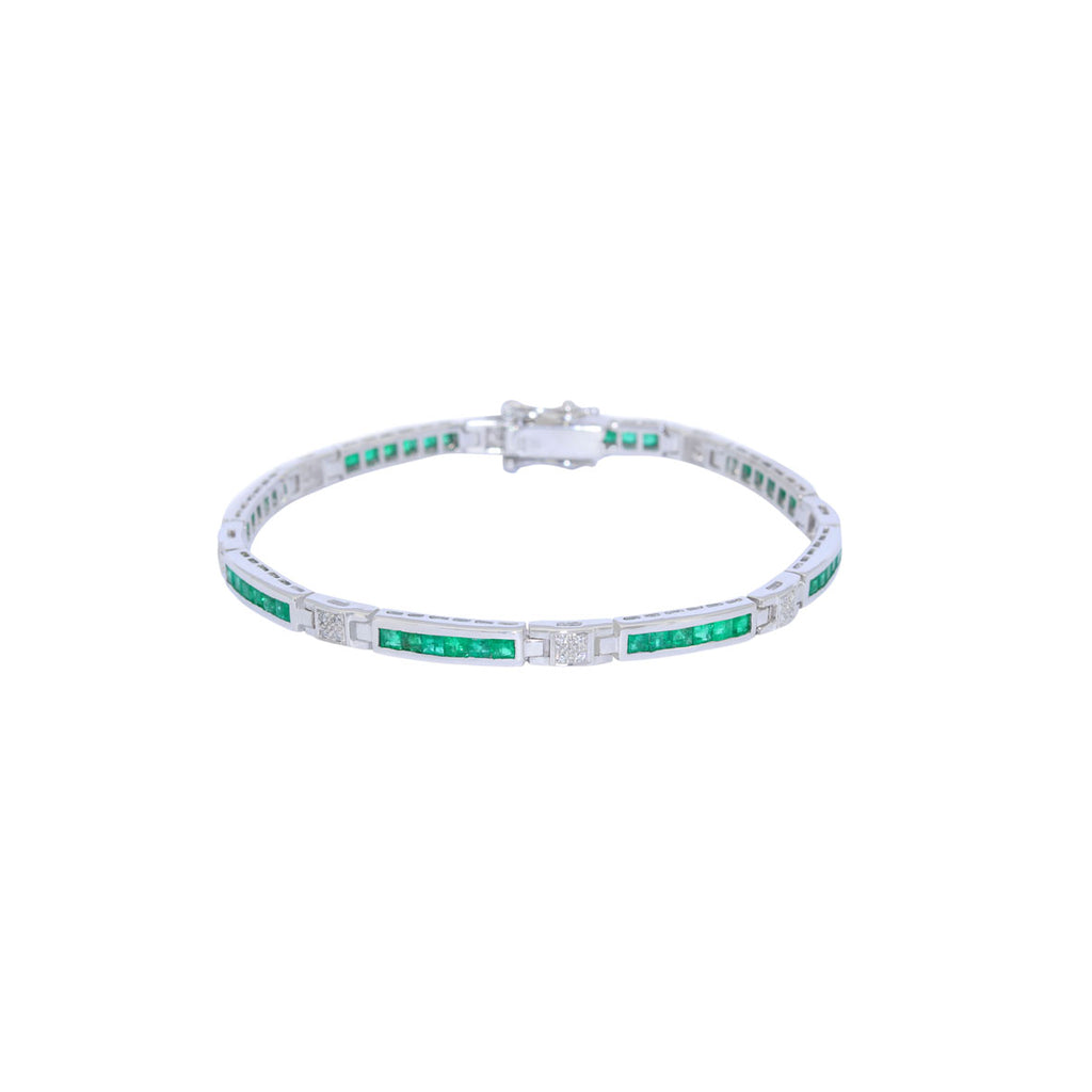 PULSERA RIVIERE ORO BLANCO CON ESMERALDAS Y BRILLANTES