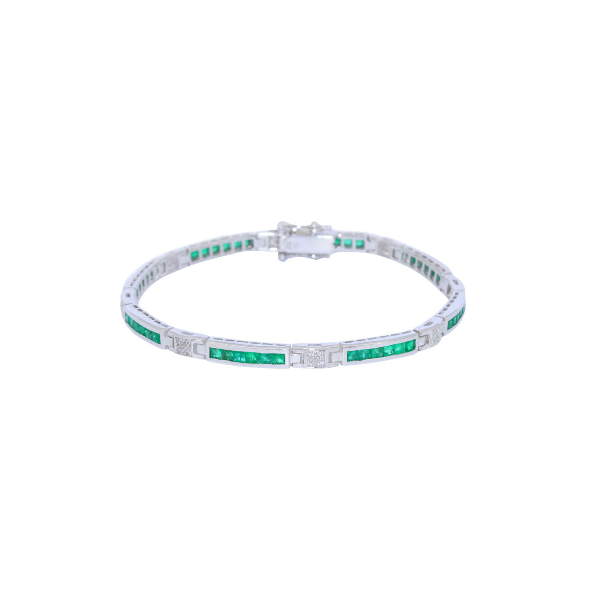 PULSERA RIVIERE ORO BLANCO CON ESMERALDAS Y BRILLANTES