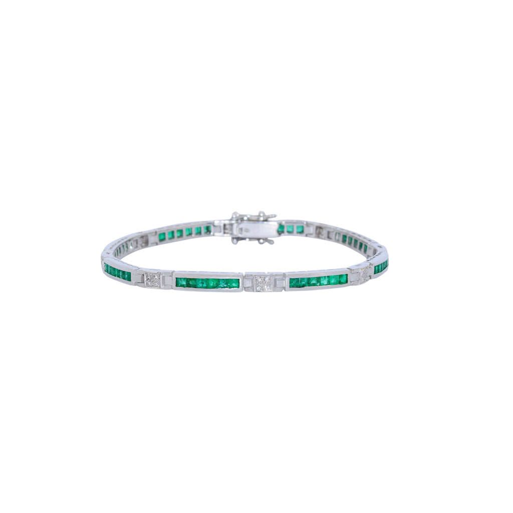 PULSERA RIVIERE ORO BLANCO CON ESMERALDAS Y BRILLANTES