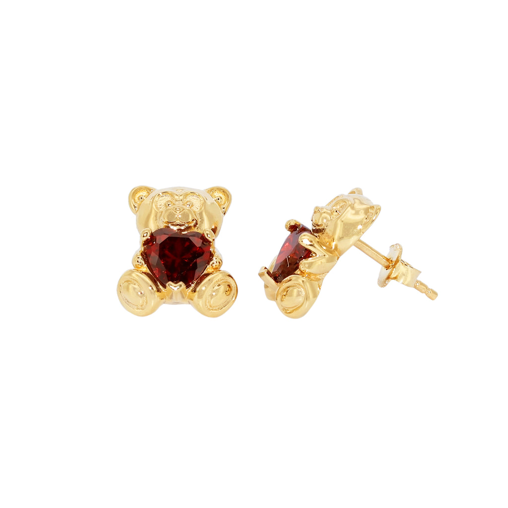 PENDIENTES DE OSO CORAZON GRANATE