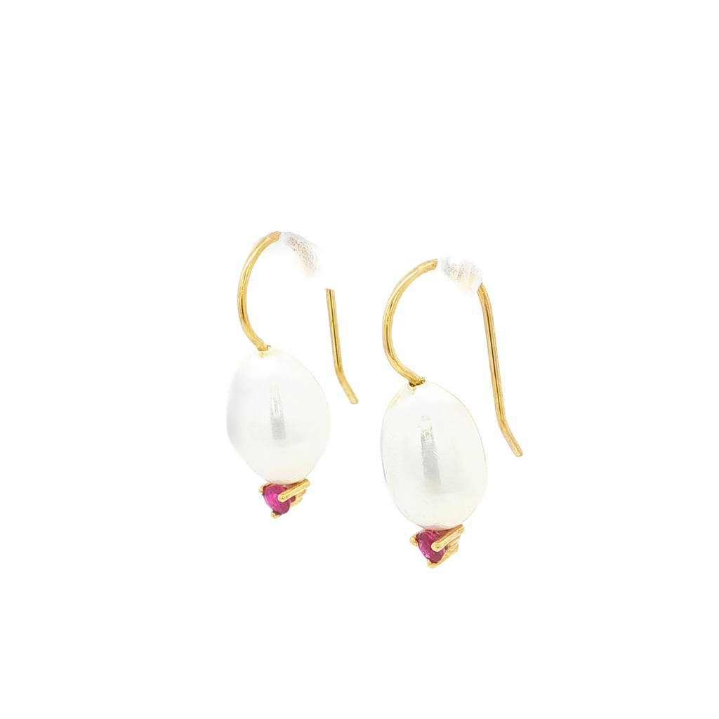 PENDIENTES GOTA CON PERLAS Y RUBI