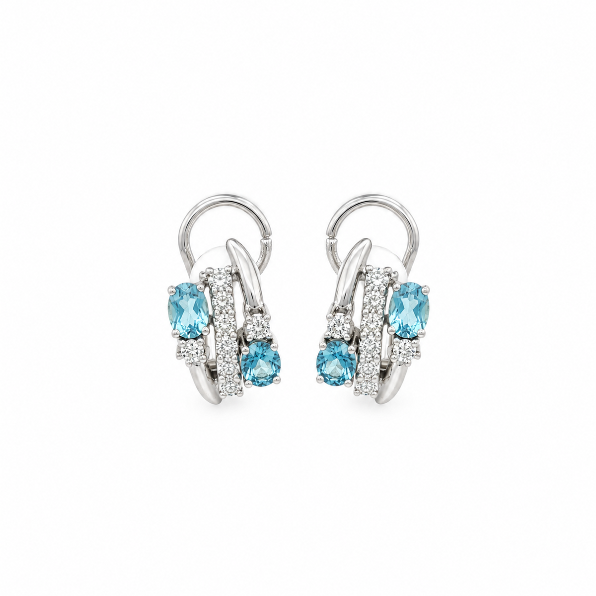 CONJUNTO ANILLO + PENDIENTES ORO BLANCO CON DIAMANTES Y AGUAMARINAS