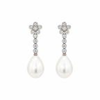 PENDIENTES LARGOS FLOR O/B CON DIAMANTES Y PERLA