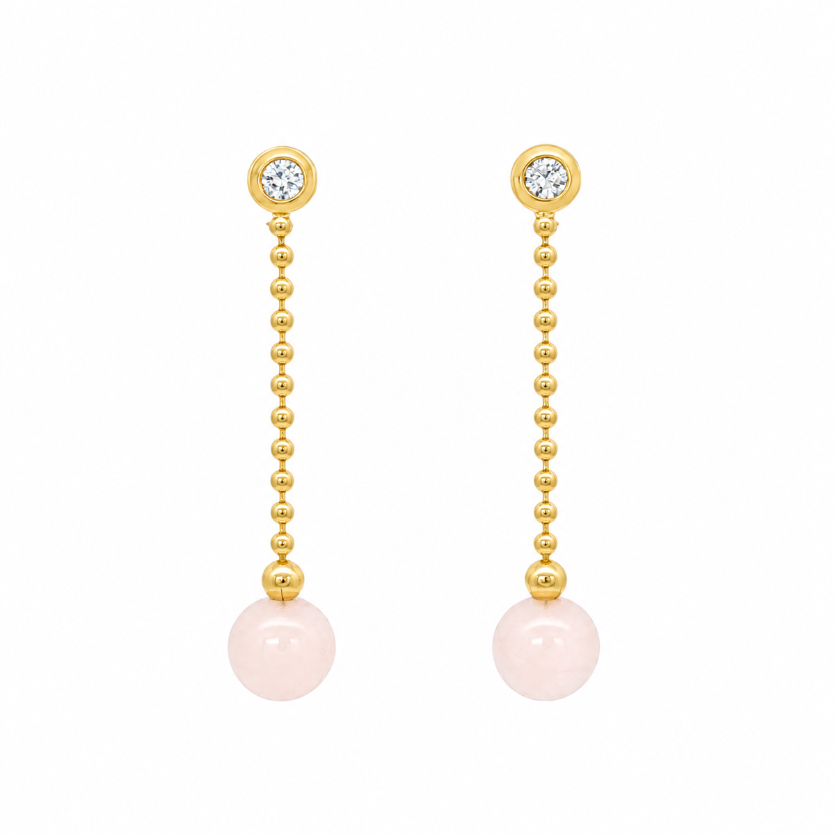 PENDIENTES LARGOS DE TUERCAS PIEDRAS ROSA Y CIRCONITAS