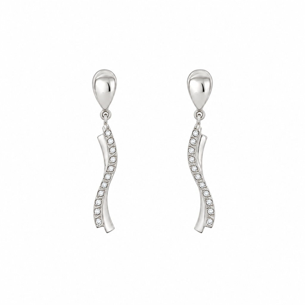 PENDIENTES LARGOS DE ORO BLANCO CON CIRCONITAS
