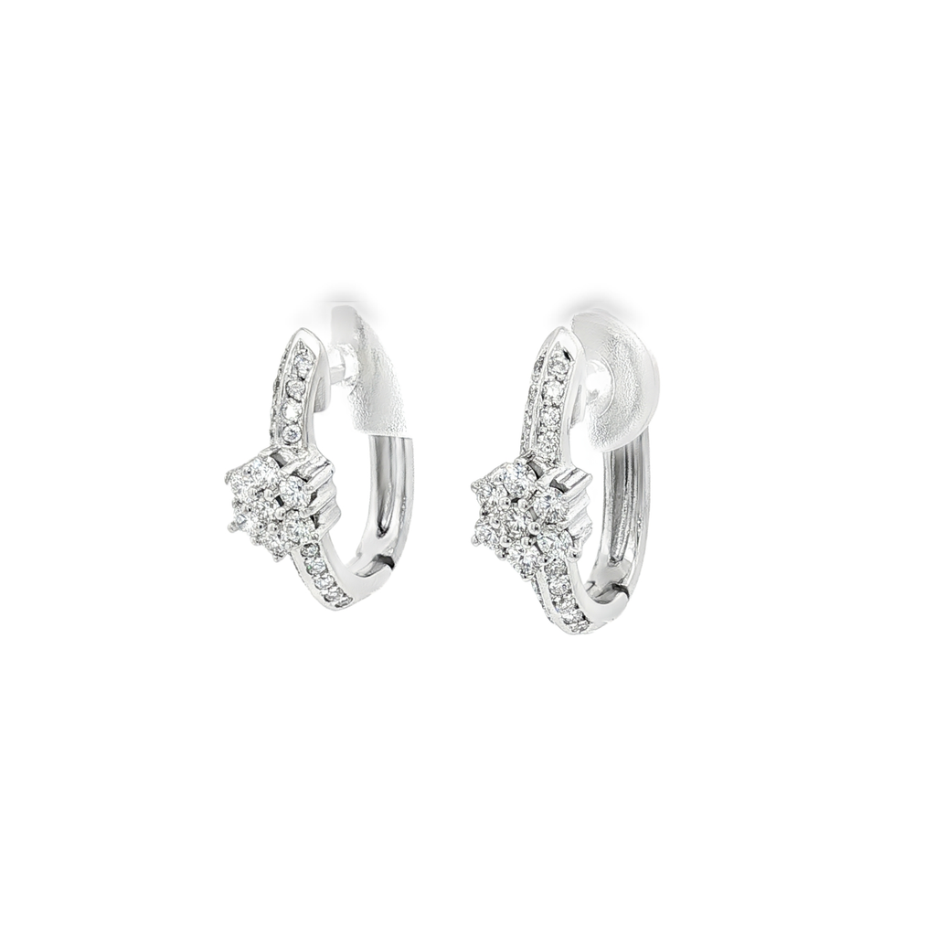 PENDIENTES FLOR ORO BLANCO CON DIAMANTES - AROS