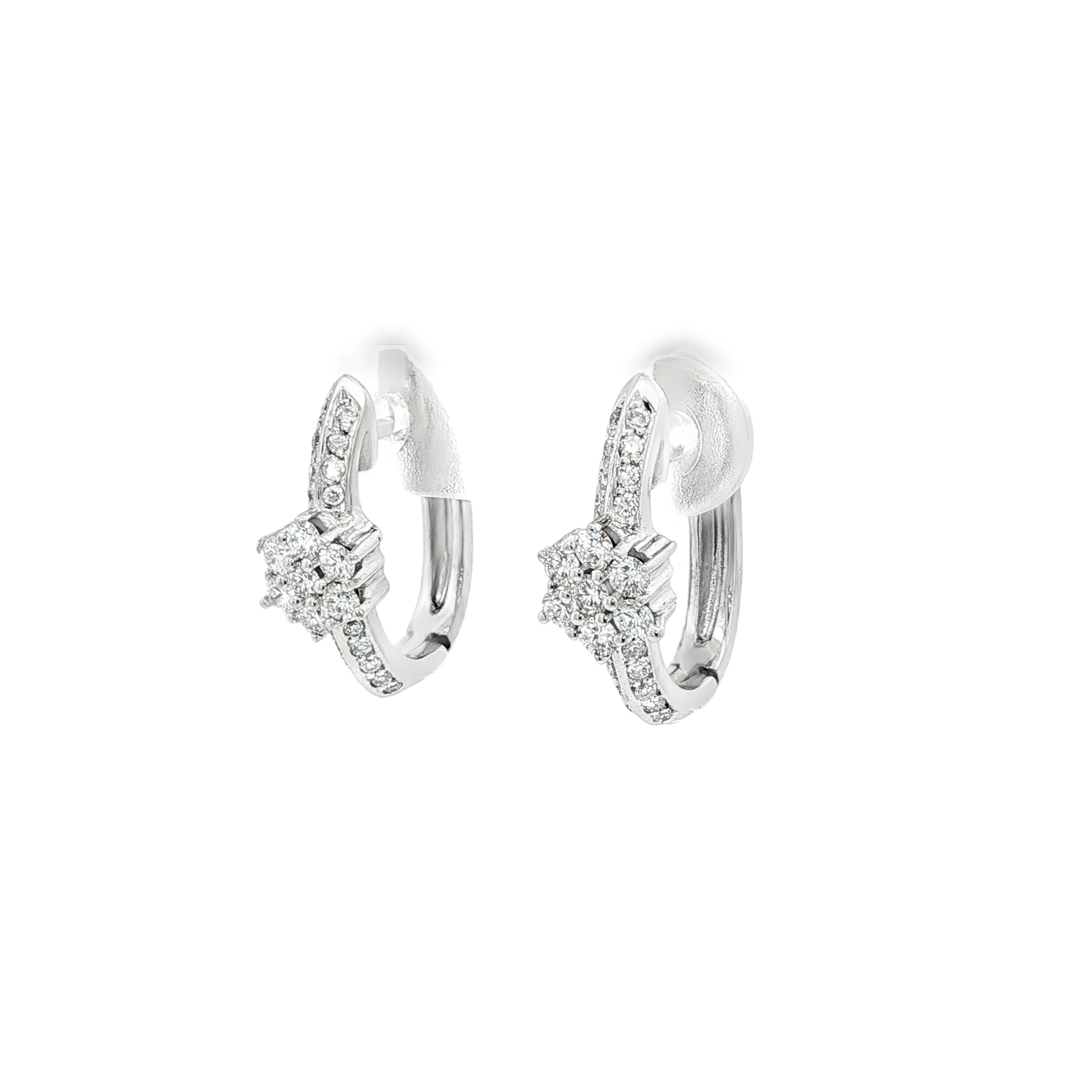 PENDIENTES FLOR ORO BLANCO CON DIAMANTES - AROS