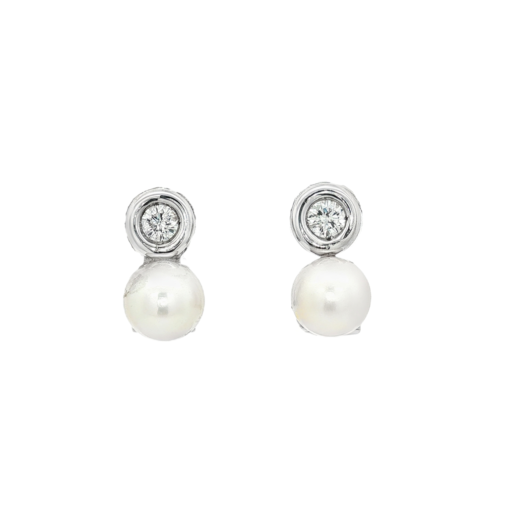 PENDIENTES DE ORO BLANCO CON PERLAS Y DIAMANTES