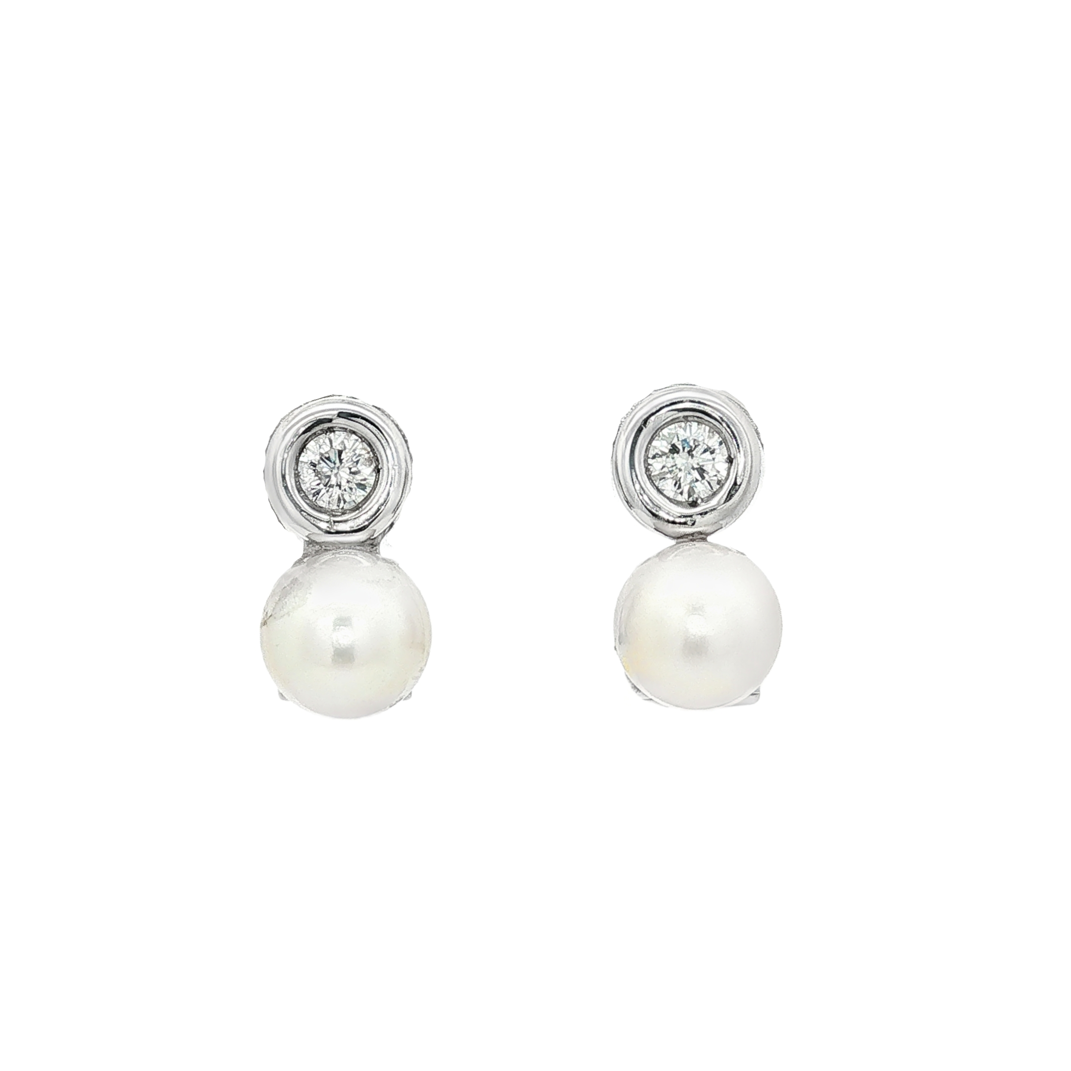 PENDIENTES DE ORO BLANCO CON PERLAS Y DIAMANTES