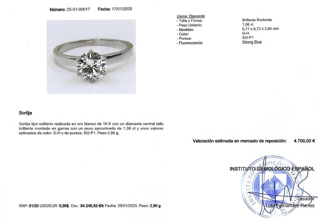 SOLITARIO ORO BLANCO CON BRILLANTE