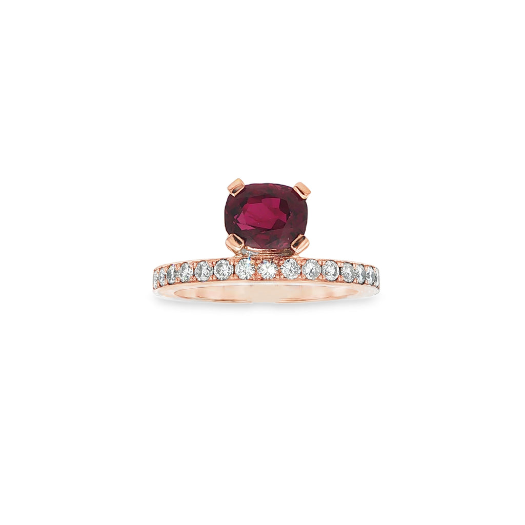 SORTIJA ORO ROSA CON RUBÍ