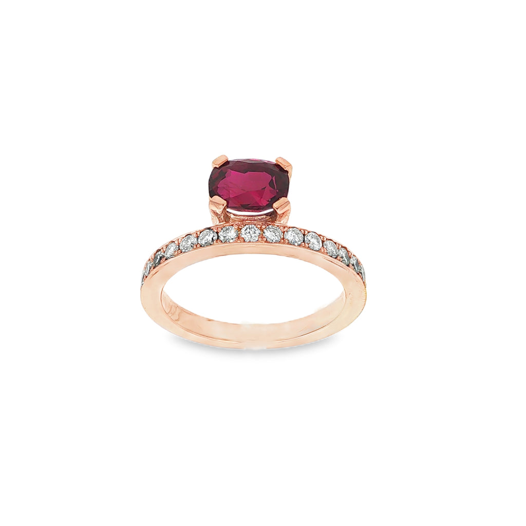 SORTIJA ORO ROSA CON RUBÍ