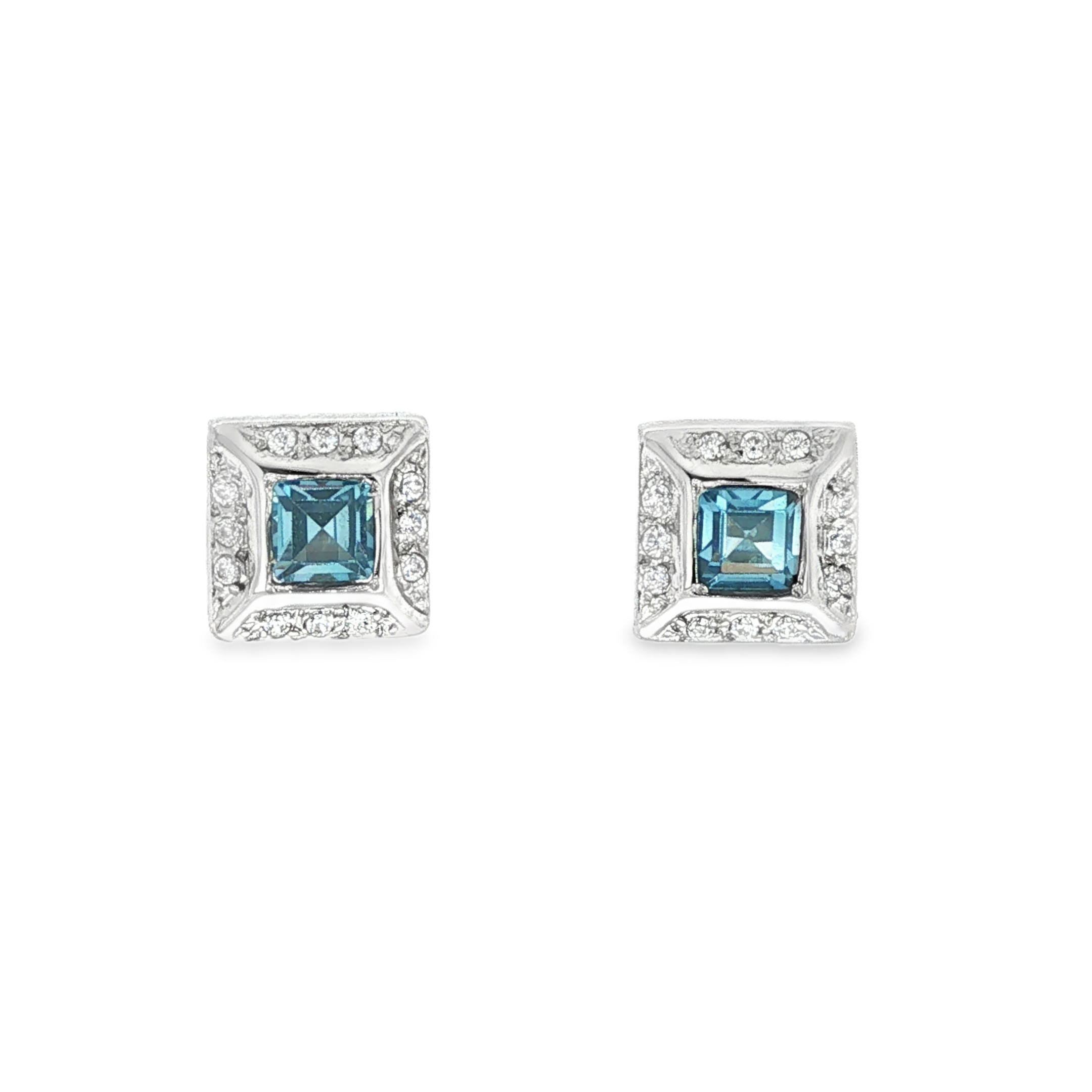 PENDIENTES CUADRADOS ORO BLANCO CON CIRCONITAS