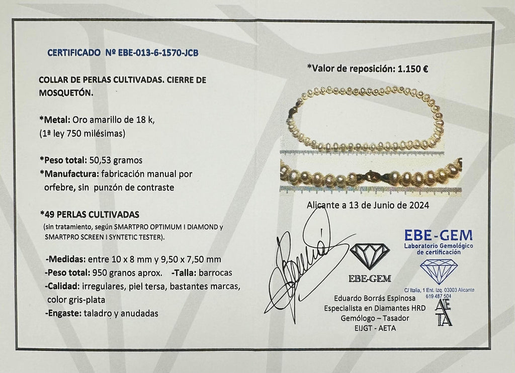 COLLAR DE PERLAS CON CIERRE DE ORO