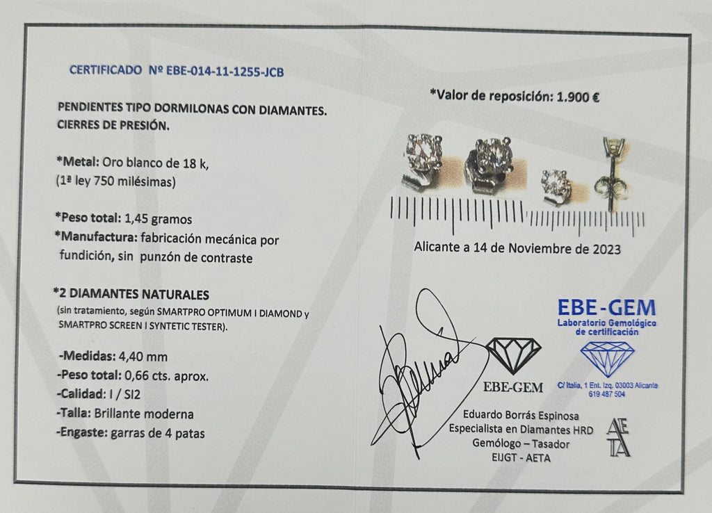 DORMILONAS BRILLANTE 0,33qt X 2 Y PENDIENTES ORO BLANCO Y BRILLANTES ROSETON
