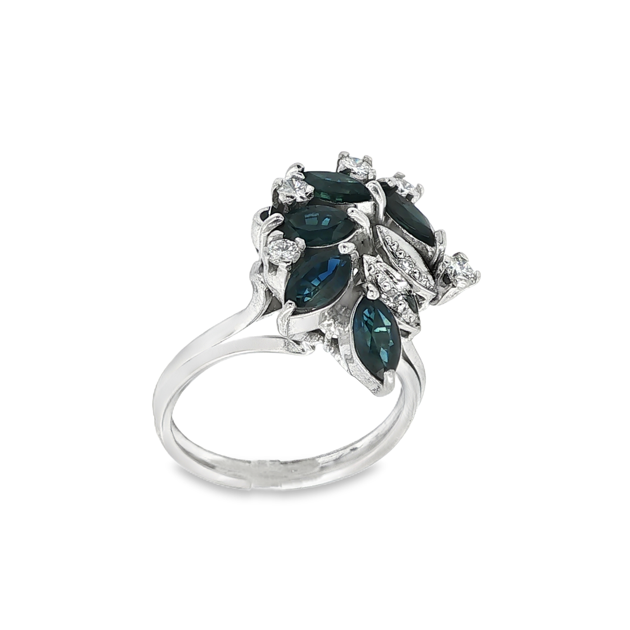 CONJUNTO DE ANILLO + PENDIENTES FLOR DE ZAFIROS Y DIAMANTES