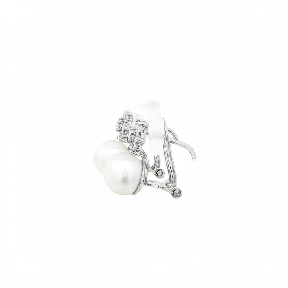 PENDIENTES ORO BLANCO PERLA Y CIRCONITAS