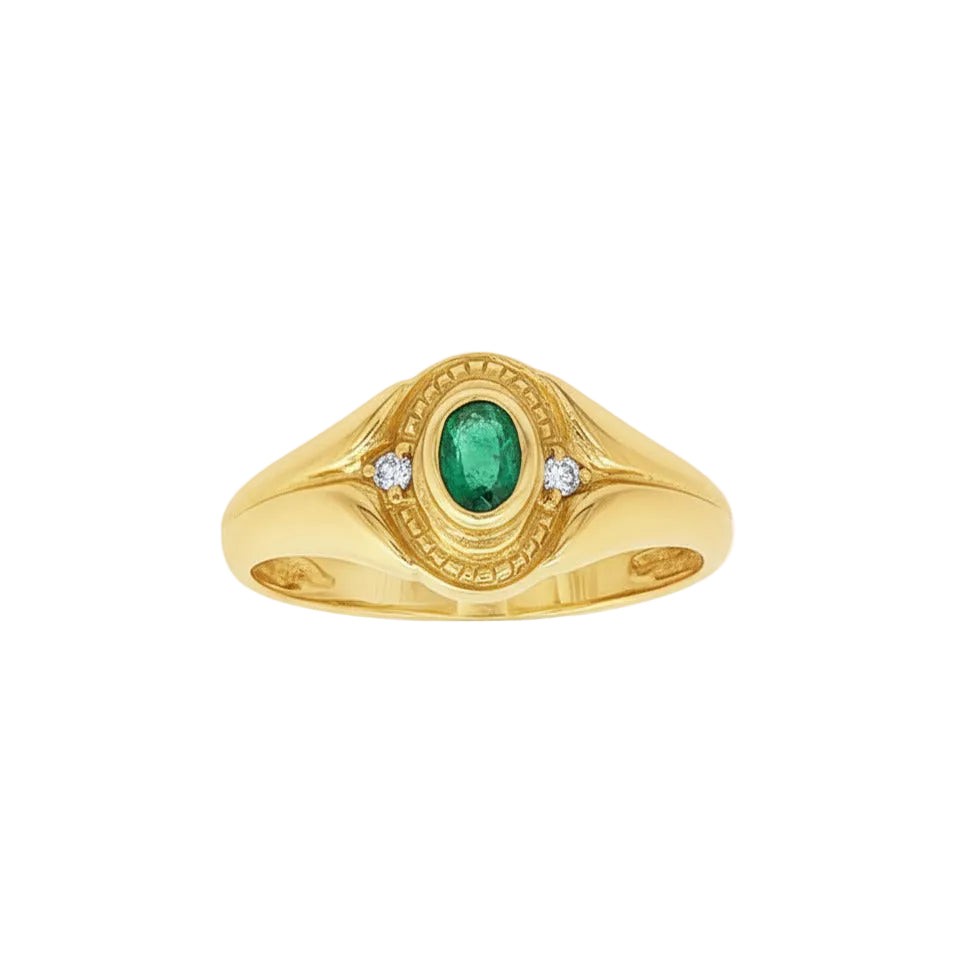 ANILLO SELLO ESMERALDA Y BRILLANTES