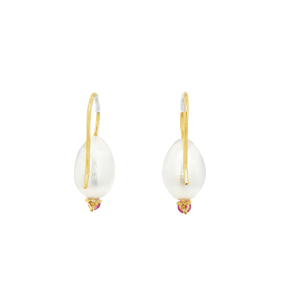 PENDIENTES GOTA CON PERLAS Y RUBI