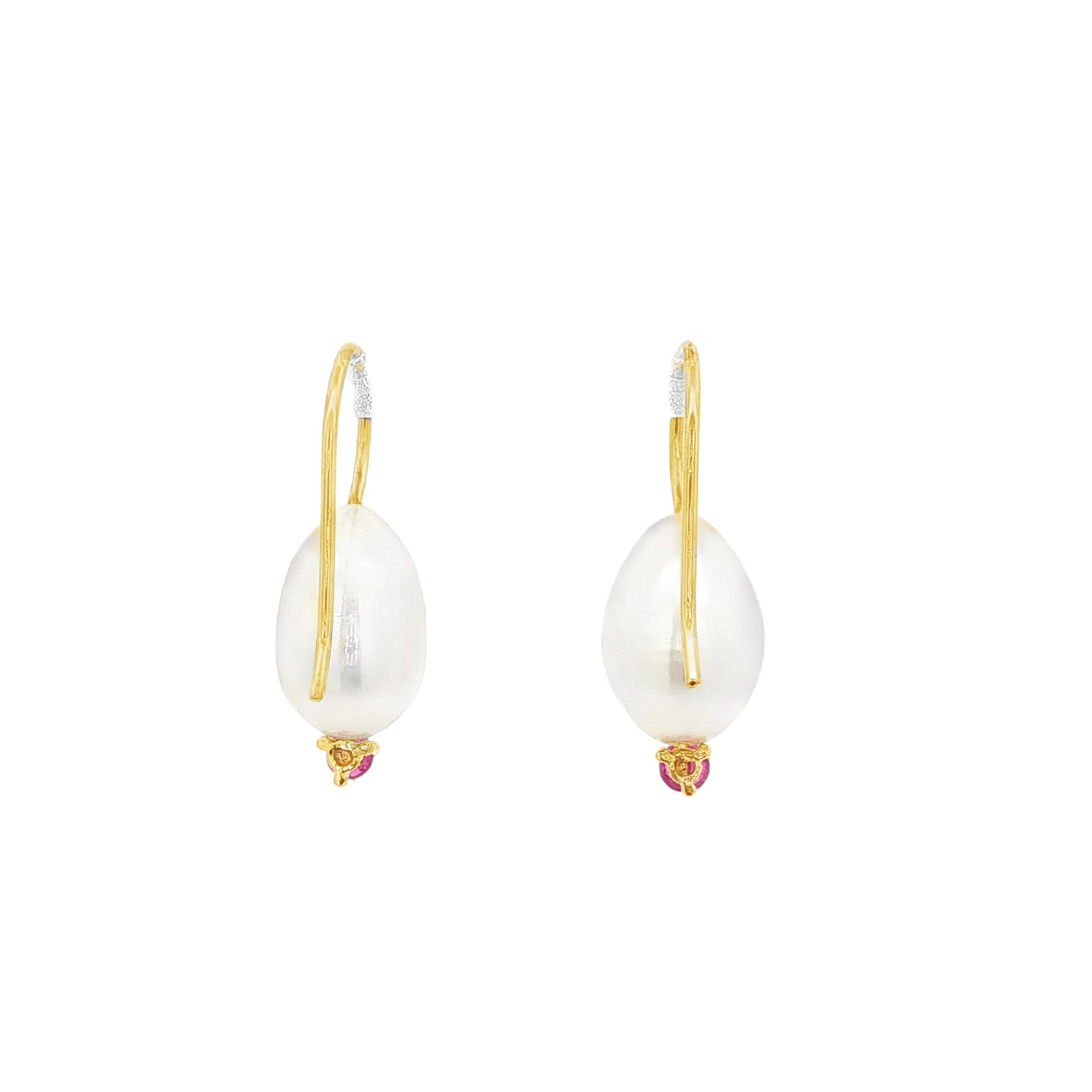 PENDIENTES GOTA CON PERLAS Y RUBI