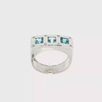 ANILLO ORO BLANCO 3 PIEDRAS AZULES Y DIAMANTES