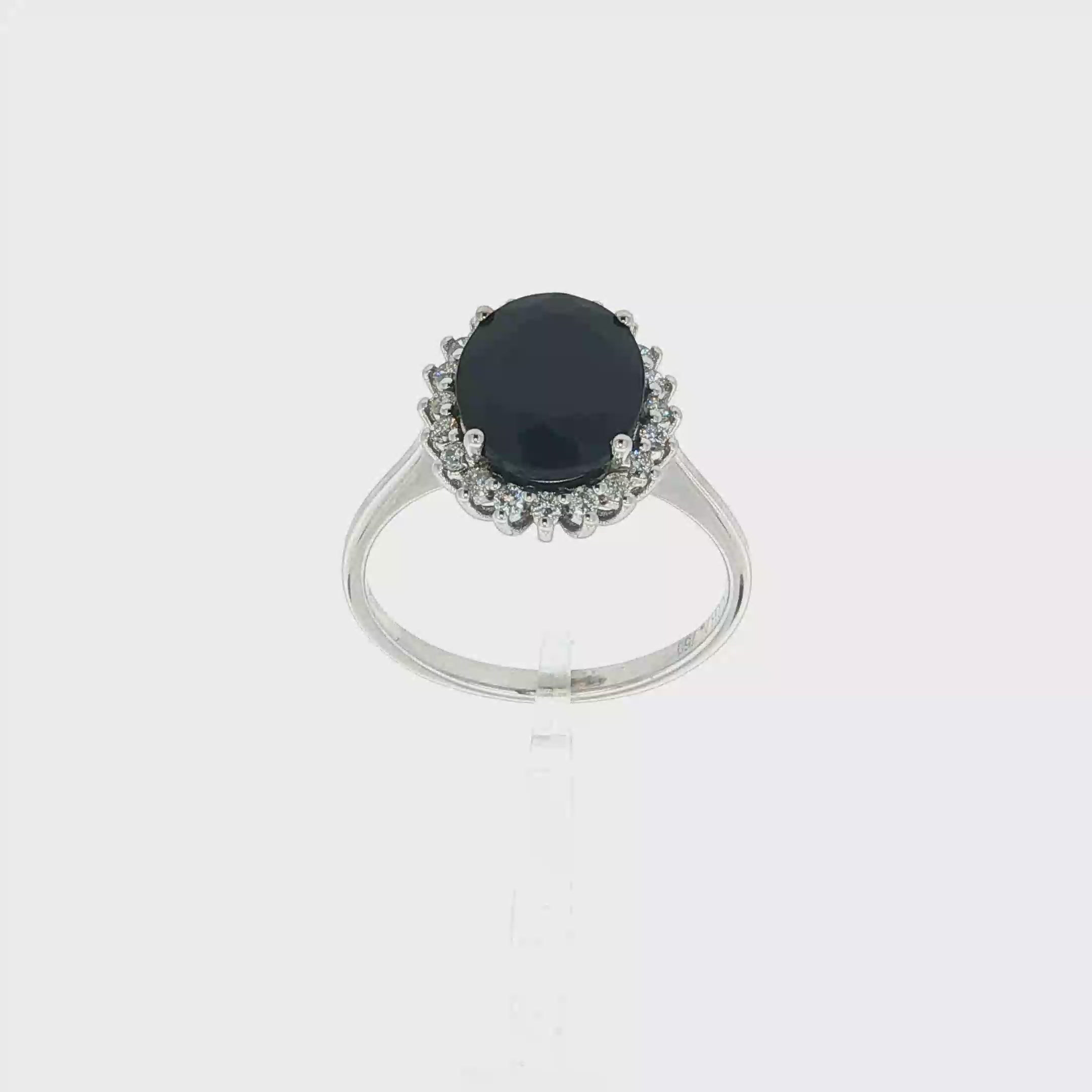 ANILLO DE ORO BLANCO CON DIAMANTES Y ZAFIRO