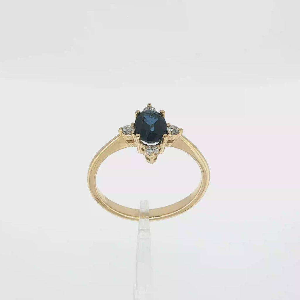 ANILLO 4 PUNTAS CON ZAFIRO Y DIAMANTES