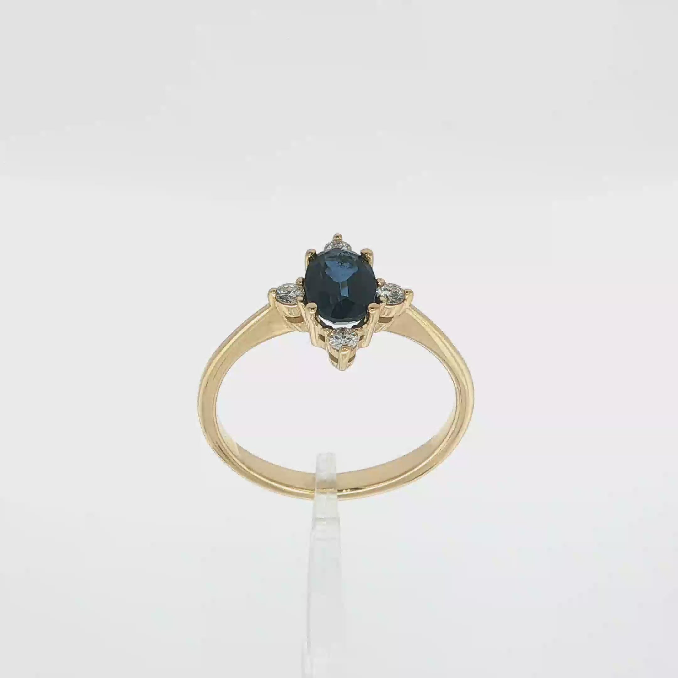 ANILLO 4 PUNTAS CON ZAFIRO Y DIAMANTES